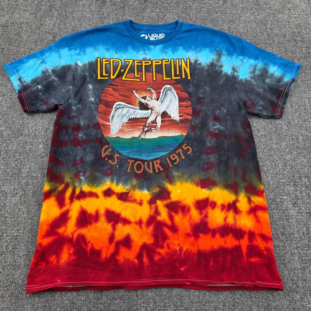 Liquid Blue Led Zeppelin Icarus US Tour 1975 Tie Dye T Shirt‎ Men's Large